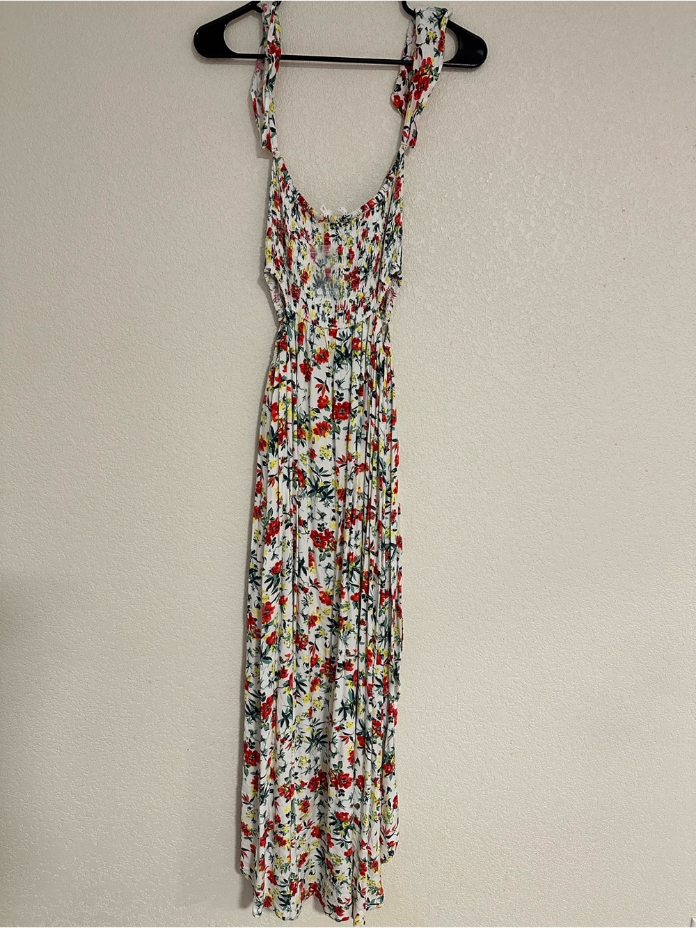 Lush White Maxi Dress with Red & Yellow Floral Print